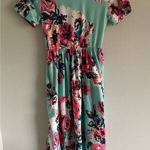 Floral Kids Dress in Mint and Pink
